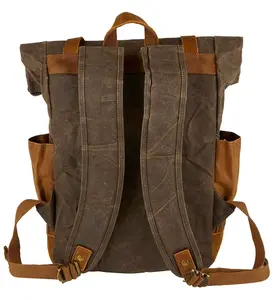 Vintage Waxed Canvas and Leather Rolltop Backpack
