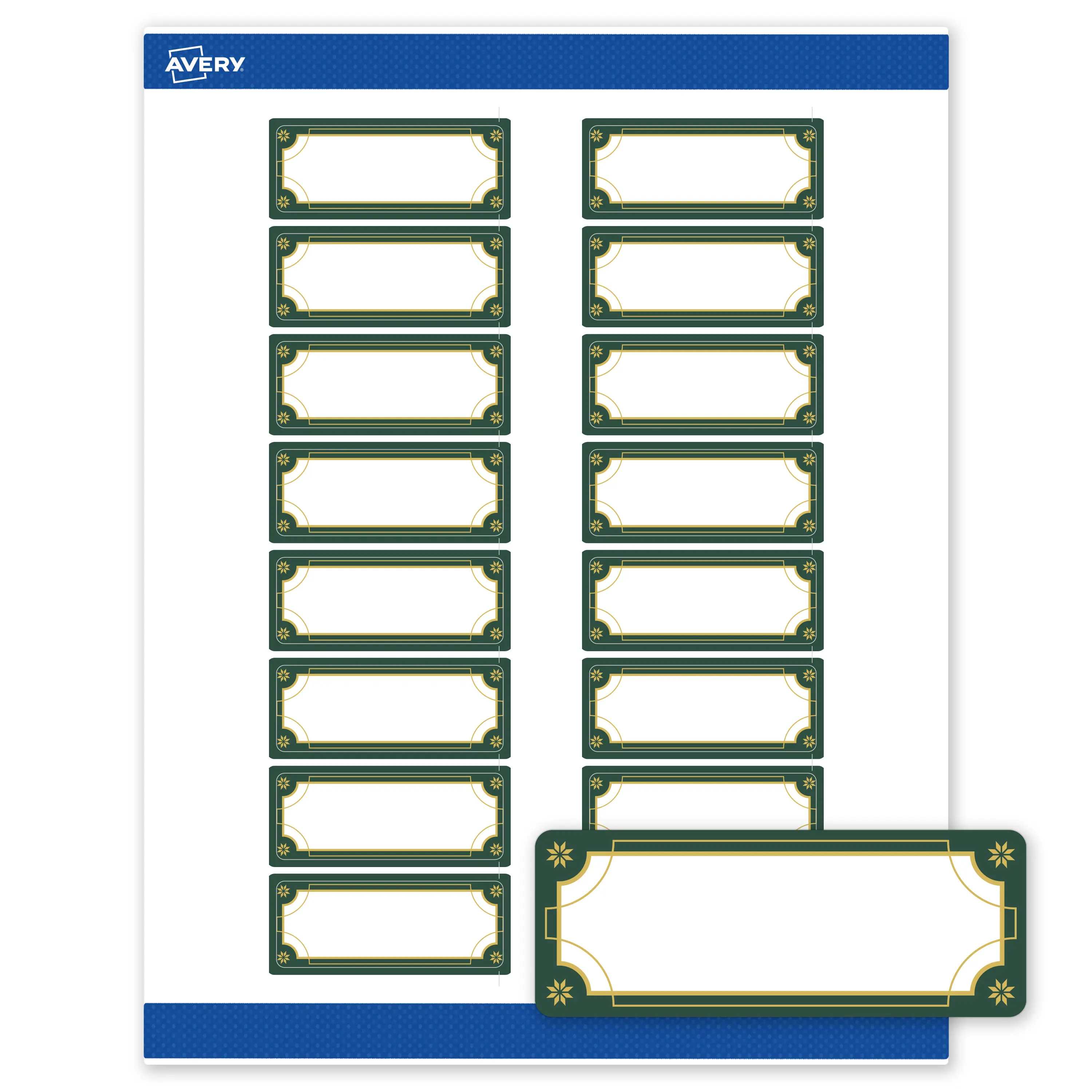 Avery® Printable Christmas Address Labels with Sure Feed® Technology, Rectangle, 1" x 2-5/8", Pre-Printed Green & Metallic Gold Border Design, Matte White, Laser & Inkjet Compatible, 160 Total