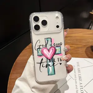 Phone Case: Fashionable Heart-Shaped Cross 'God is Good' TPU Transparent Drop-Resistant Phone Case, Inspirational Faith-Themed Gift for Women, Suitable for iPhone 17/16/15/14/13/12/11/X/XS/XS Max, New, Fashionable, Gift, Personalized