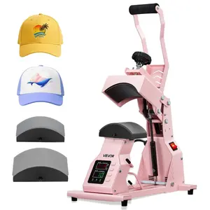 fathersdaygift VEVOR Hat Heat Press Machine, with 2pcs Interchangeable Platens, Precise Temperature and Time Control, Hat Press for HTV Iron On and Sublimation Projects, for Caps, Headbands, Cuffs, Face Masks, Pink