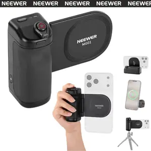 NEEWER MG01 2026 Upgraded  Magnetic Phone Grip with Rechargeable Detachable Bluetooth Remote, Compatible with iPhone/Samsung/Android, Ergonomic Handle Holder with 3500mAh Battery, Support Wireless Charging, Steady Shots for Outdoor/Indoor, Vlogging