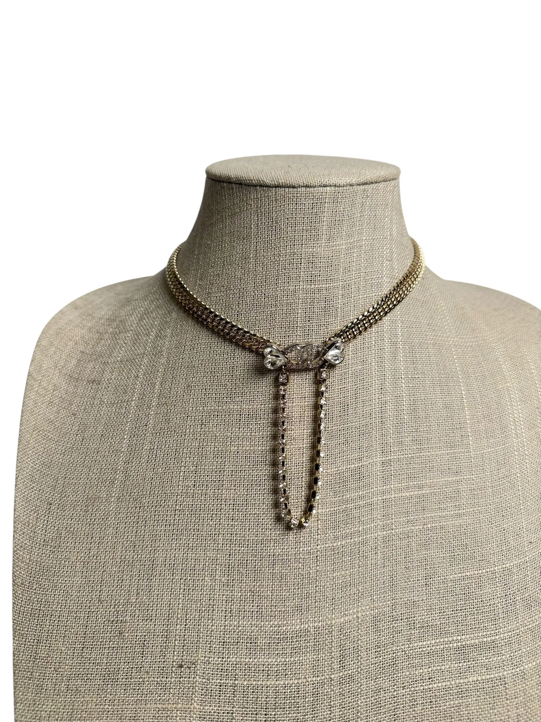 Pre-owned Chanel Crystal Chain Lariat Necklace Silver T8258