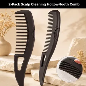 [WakeSecret] 2-Pack Scalp Cleaning Hollow-Tooth Comb, Press-to-Clean Scalp Care Tool for Oily Roots, Visible Flakes, Dry Shampoo Buildup & Daily Hair Care