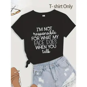Women's Slogan Print Round Neck Shortsleeve Casual T-shirt, Casual Fashionable Top, Casual Short Sleeve Crew Neck Fitted Tee for Summer, Comfort Crewneck Tshirt for Outdoor Daily Wear, Knitting Top for Women