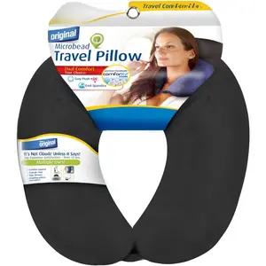 Dual Comfort Microbead Airplane Travel  Pillow. Super Soft Cozy Plush Fabric on One Side, Cool Relaxing Spandex on the Other! Customize your Comfort and Support at Home or On the Go!-Black