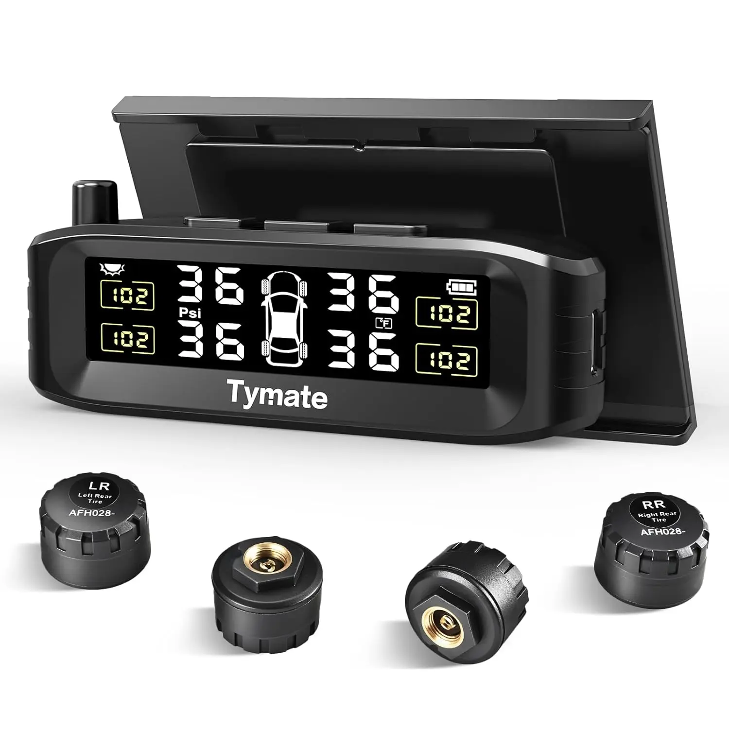 Wireless Solar Tire Pressure Monitoring System (TPMS) with 4 External Sensors, TPMS Sensor Replacement Support, 6 Alarm Modes, Colorful Display, Windshield-Mountable, Easy Installation for SUVs, Trucks (0-87 PSI)