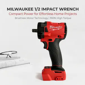 -Milwaukee 9071-20 Corded 1/2" Impact Wrench | Electric bare tool for automotive repair, general construction maintenance | 300 ft-lb torque, 1800 RPM, with friction ring socket retention