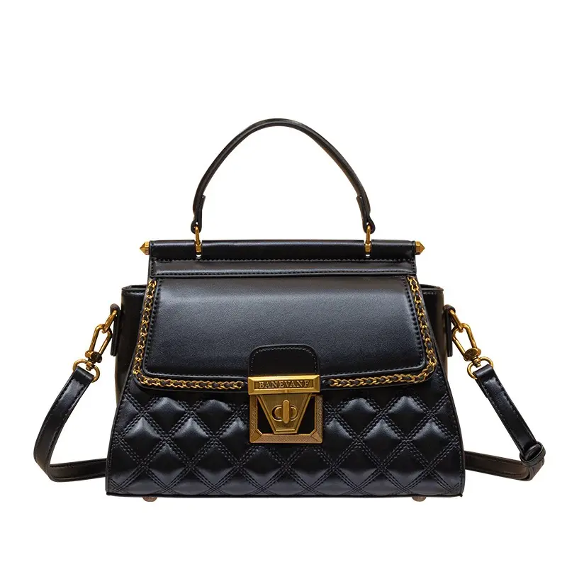 Women's High-End Quilted Handbag with Gold Accents - New Style 1-Shoulder Cross-Body Bag, Handbag for Daily Styling, 1-Shoulder for Chic Ease, One-Shoulder For Chic Ease
