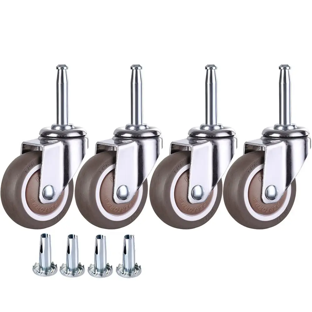 2 Inch Rubber Caster Wheel Set of 4 with 5/16" x 1-1/2" (8 x 38mm) Stem and 20mm Dia Sockets, for Furniture Crib Trolley Dining Car Casters