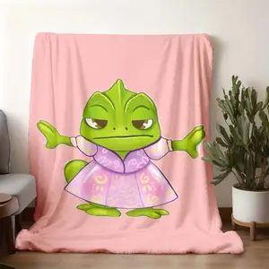 2026 new model printed with patterns Rapunzel Pascal Cosplay Flannel Blanket, Cute & Grumpy Green Lizard Printed Warm Throw, Soft Skin-friendly Blanket for Bedroom Living Room Sofa, Ideal Nap Blan