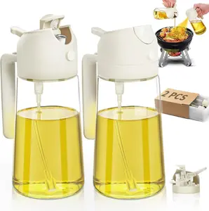 Oil Sprayer for Cooking 2pcs,2 in 1 Oil Dispenser and Oils Sprayer Kitchen Gadgets-16oz Glass Oils Spray Bottle,Mist Olive OilDispenser,Air Fryer,Salad,Grill (White Kitchen Accessories)