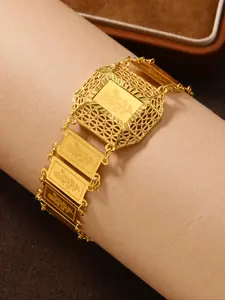Vintage Luxury 24k Gold Plated Bracelet, Elegant and Fashionable Copper Bracelet with Rose Elements, Elegant Jewelry Bracelet, Suitable for Daily and Wedding Occasions