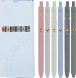 Cute Colorful Barrel Gel Pens, Retractable, 0.5mm Fine Point Quick Dry Blue Ink, Smooth Writing, Aesthetics Gifts, 6 Pcs-Blue Ink