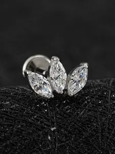 Astm F136 Titanium Triple Marquise Cz Stud Earring 16g, Ear Studs, Hypoallergenic Earrings, Trinity Lotus Opal Cluster for Helix Tragus Cartilage, Punk Style Jewelry for All Seasons
