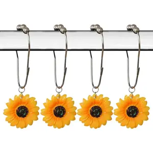 Sunflower Shower Curtain Hooks Decorative Yellow  Daisy Shower Rings for Bathroom Set Decor 12 count Rustproof Stainless Steel Hanger