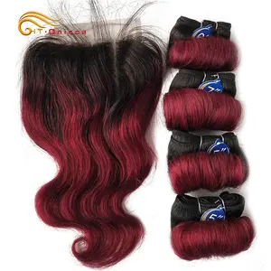 Loose Wave Bundles With Closure Short Human Hair Extension Indian Hair 4 Bundles With Closure 4*4 Lace Closure For Women