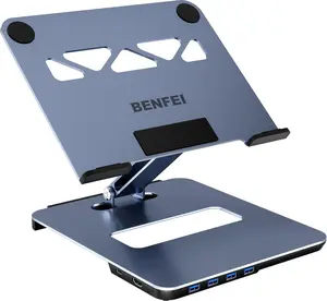 BENFEI Laptop Stand with USB C 6in1 Docking Station, HDMI 4K@60Hz, 4*USB3.0, 100W PD Compatible with MacBook Pro/Air, iPad Pro, XPS, Thinkpad