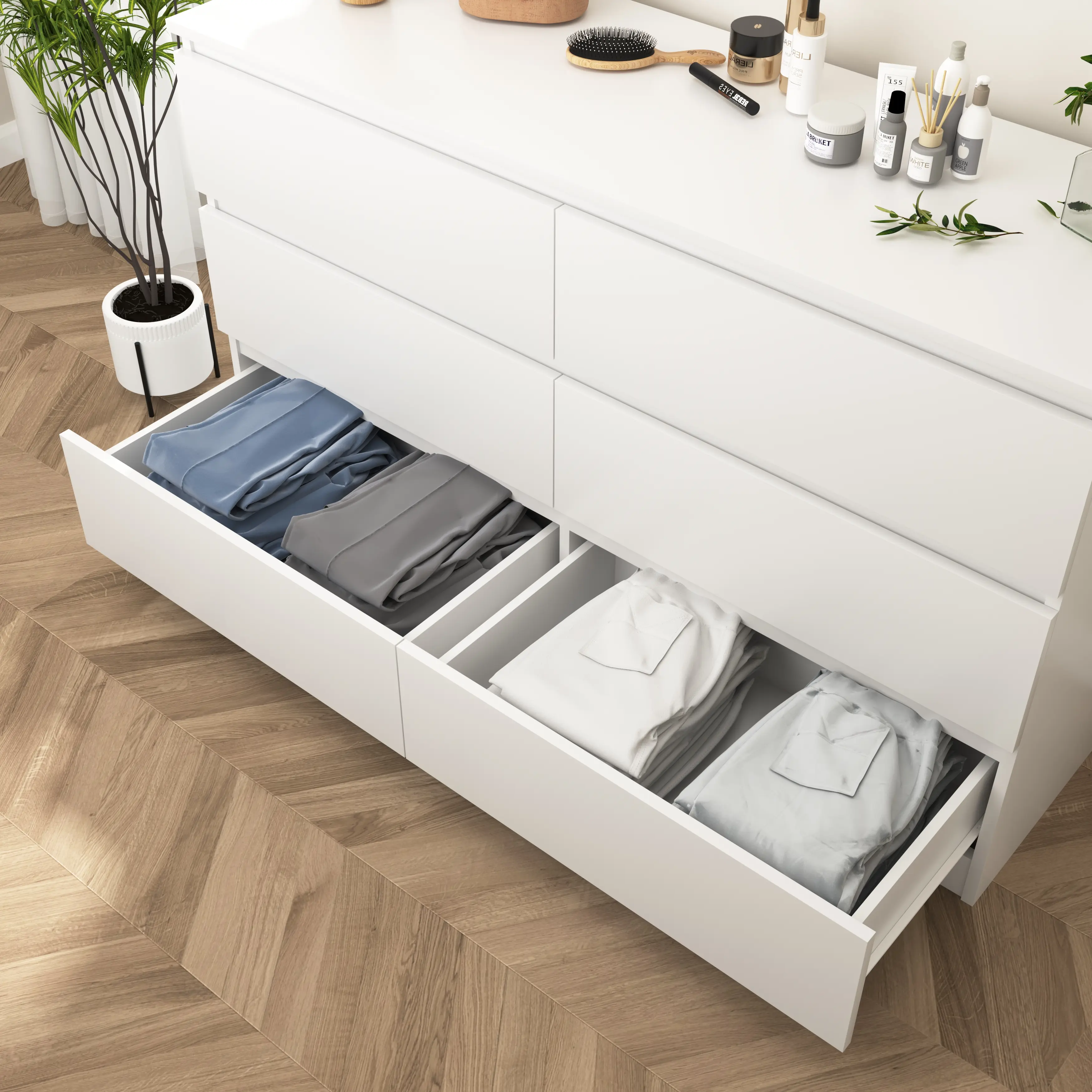 Spaco White Wooden 6-Drawer Dresser - Minimalist Drawer Tower, TV Stand Dresser, Storage Organization Cabinet, Aesthetic Room Decor for Bedroom & Living Room - TikTok Shop Spaco White Wooden 6-Drawer Dresser - Minimalist Drawer Tower, TV Stand Dresser, Storage Organization Cabinet, Aesthetic Room Decor for Bedroom & Living Room - TikTok Shop
