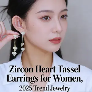 Heart Dangle Earrings for Women, 14K Gold Plated, 5A Cubic Zirconia, Long Tassel Drop Earrings for Wedding Party Daily Wear