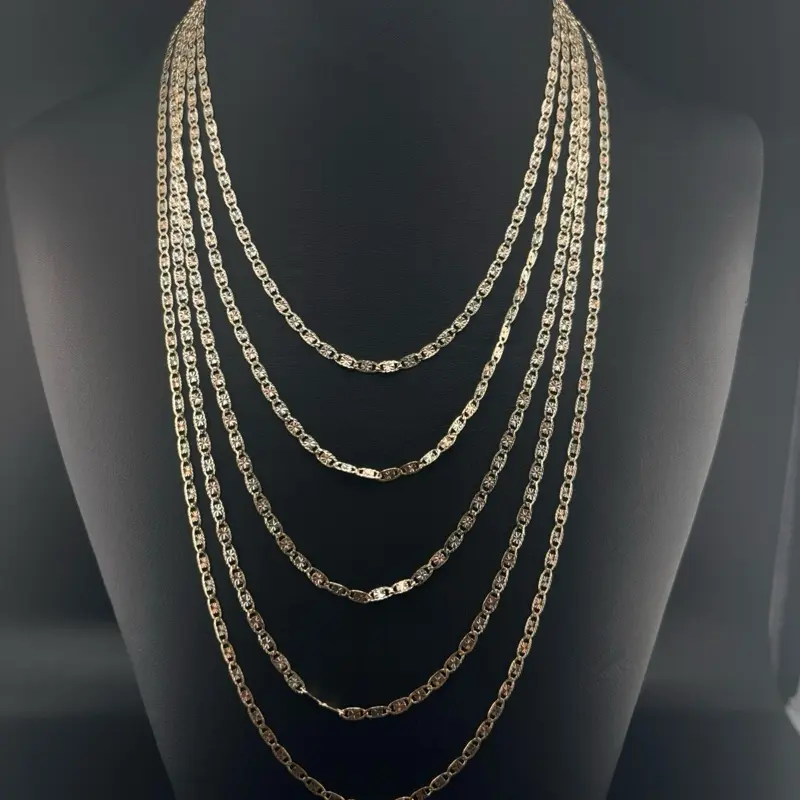 14k Gold Tricolor Solid Chain, 28.1 mm Width, 16-24 in Length (Carat Gold Jewelry Accessory)