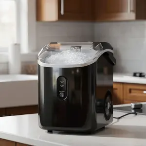 Goosiay 33lb Nugget Ice Maker Countertop, Portable Pebble Ice Machine with Handle, Soft Chewable Pellet, Stainless Steel Black