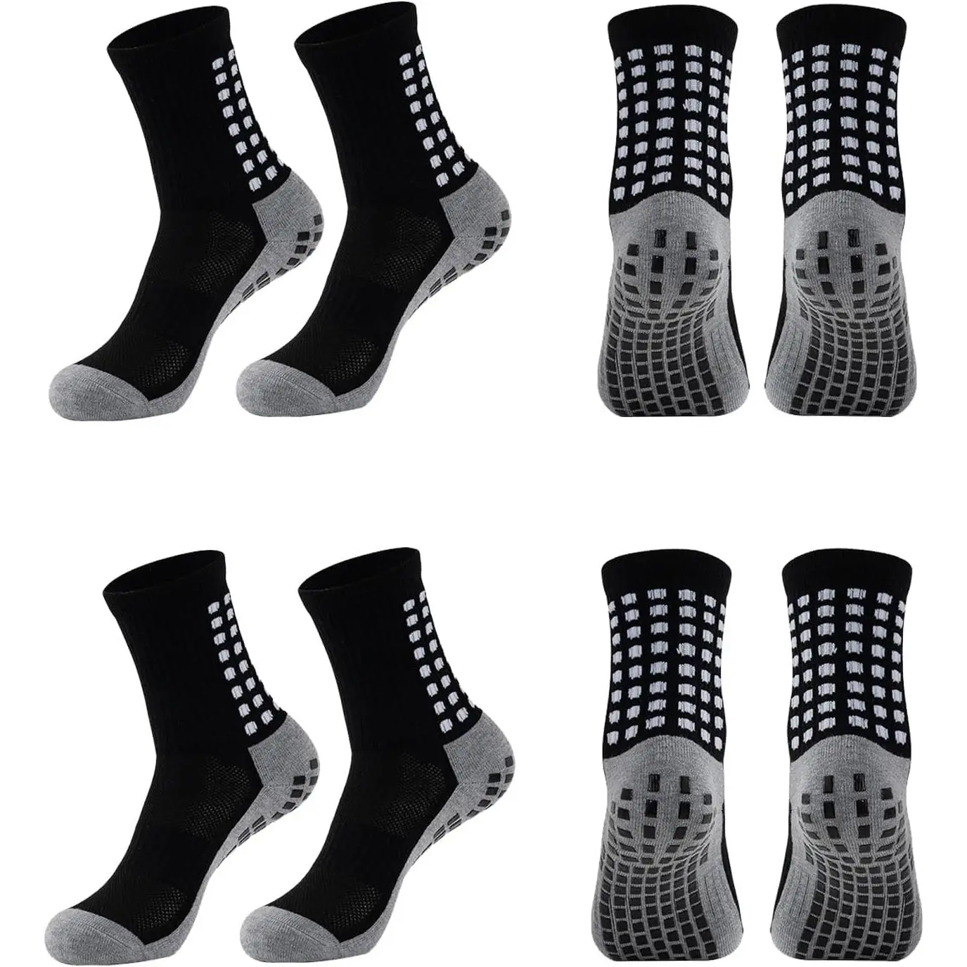 Men's Soccer Socks, 6 Pairs, Anti-Slip Athletic Socks with Grip Pads for Football Basketball Running Hiking Biking
