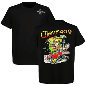 Chevy 409 Hot Rod T-Shirt for Men, Retro Rat Fink Style Cotton Short Sleeve 90s Streetwear Tee, Perfect Casual Shirt for Hot Rod and Classic Car Lovers