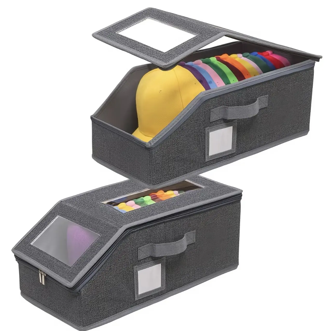 Stackable Baseball Cap Organizer,Holds 24 Hats, Dustproof & Collapsible,Large Capacity Hat & Toy Storage Solution, Versatile Home & Bedroom Organizer, Dustproof, Space Saving Window