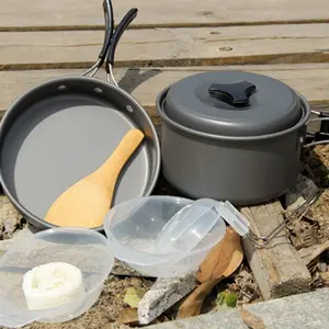 Aluminum Alloy Camping Cookware Mess Kit, Non-Stick Lightweight Pots Pan Set  with Folding Handle for Outdoor Camping Picnic Hiking Outdoor Camping Ultra Light Weight Cookware Stackable Set for 1-2 People, Cookware Set Cookware Picnic Boiler Cookware