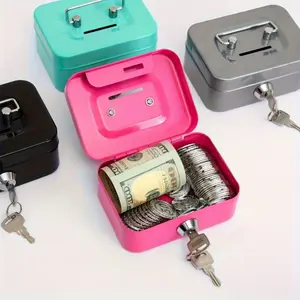 1 portable key lock storage box | metal piggy bank for storing cash, coins and valuables, secure storage with keys, available in a variety of colors for a wide range of applications