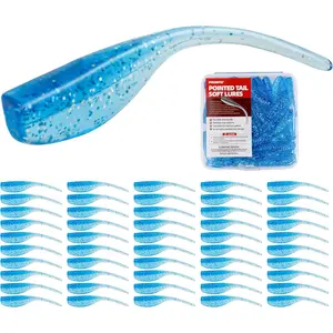 Soft Plastic Pointed Tail Fishing Lures - Dual-Color Glitter Soft Jerkbait Minnow for Bass, Trout, Saltwater & Freshwater - Lifelike Action, Durable Soft Bait for River, Lake, Coastal Fishing