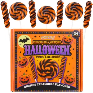 Halloween Swirl Lollipops, Orange Creamsicle Flavored, Individually Wrapped Spooky Party Treats, 24 Count