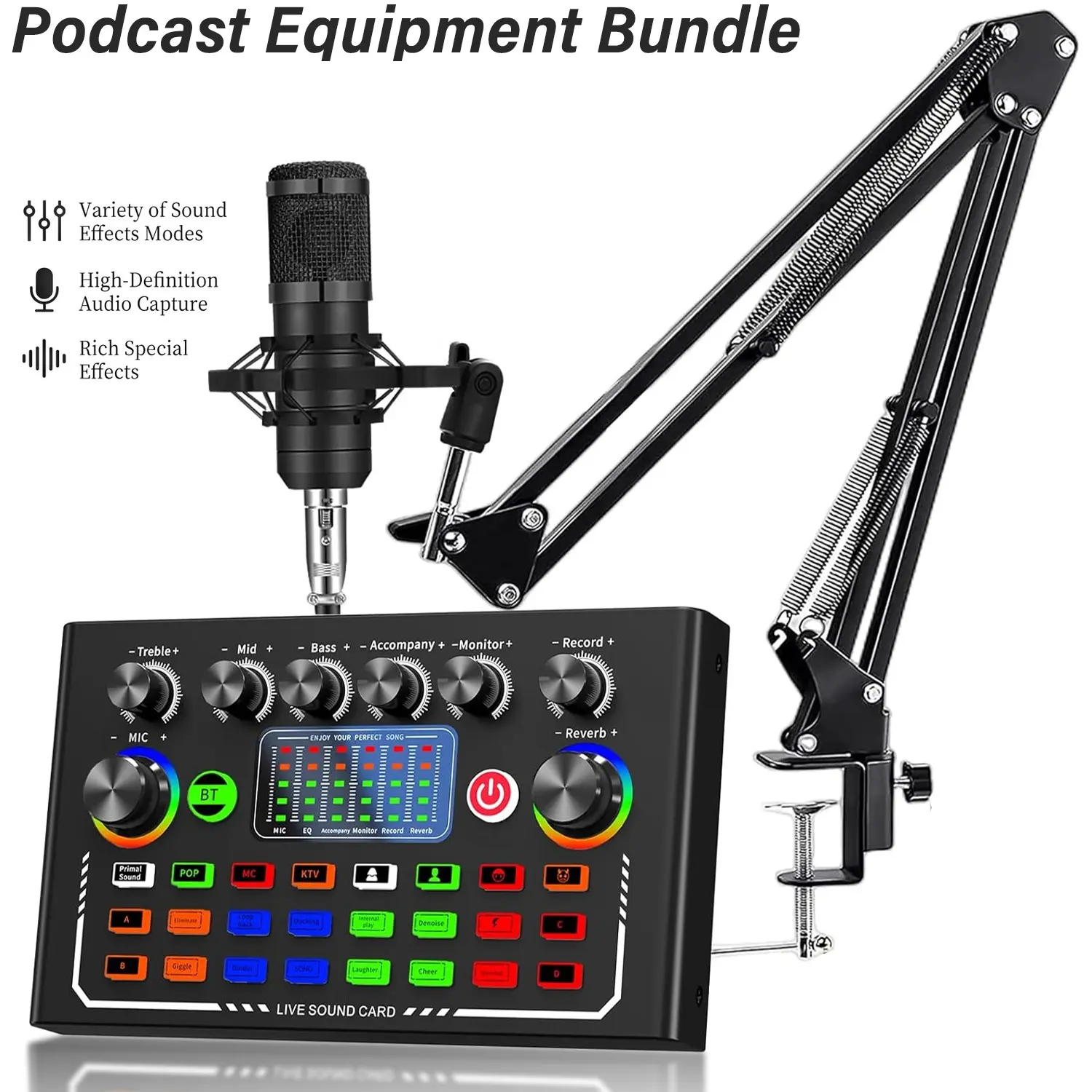 F009 External Sound Card Set, BM-800 Set with 16 DSP DJ Effect and Speech Converter Pro Audio Interface, Portable USB Sound Card Package for PS4, PS5 Karaoke, TikTok, YouTube Live Game Recording on PC/Smartphone, Live Sound Cards