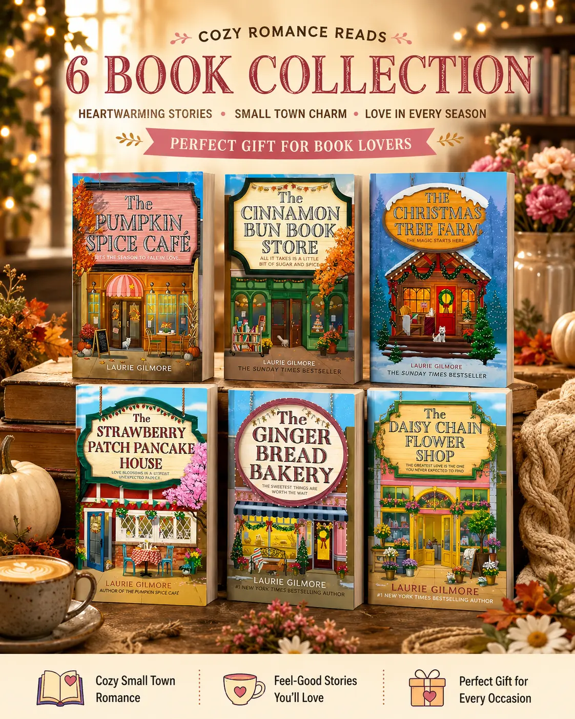 Laurie Gilmore Dream Harbor Series 6-Book Set – The Pumpkin Spice Café, Cinnamon Bun Book Store, Christmas Tree Farm, English Paperback Cozy Romance Collection