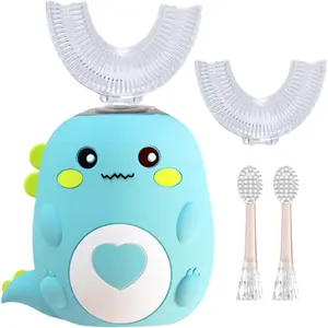 Kids U Shaped Electric Toothbrush with 4 Brush Heads, 360 °   Sonic Automatic Toothbrush with 3 Cleaning Modes, IPX7 Waterproof Cartoon Dinosaur Design (Ages 2-12)