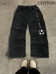 Cotton Blend Football Print Sweatpants with Elastic Waist, Fitted Long Leisure Pants for Spring & Fall, Unisex Street Style with Comfort, Sports Casual Pants