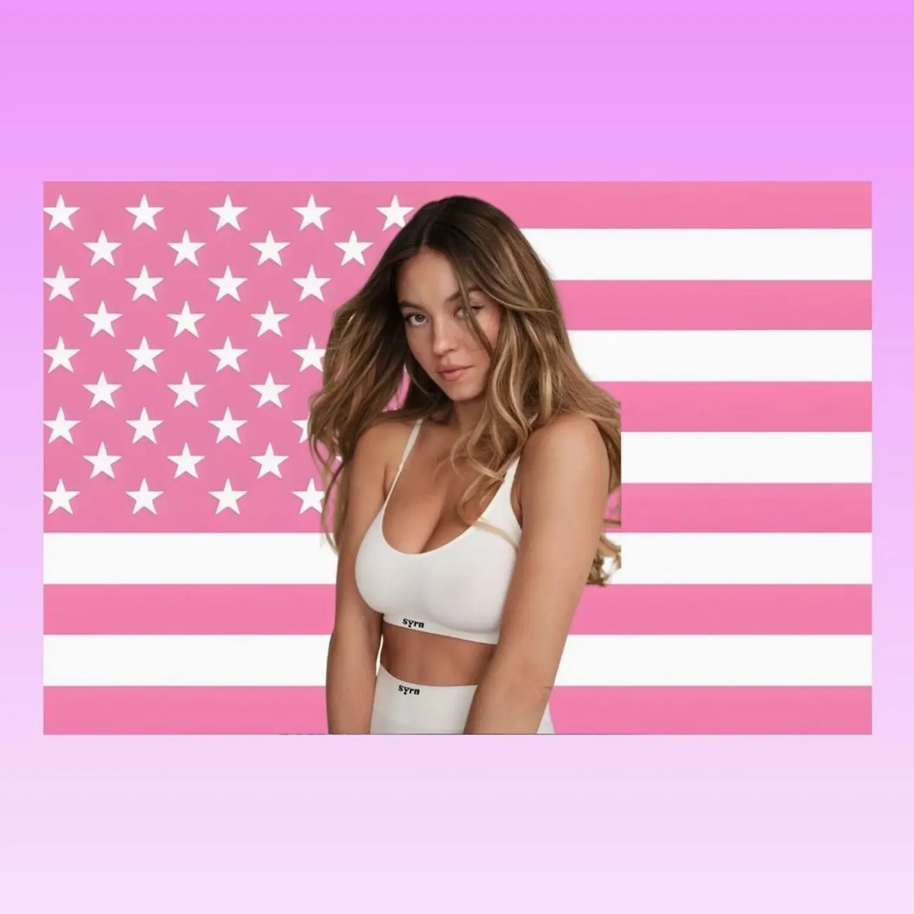 Sydney Sweeney Pink USA Flag – Hot Actress Wall Tapestry & Room Banner – Celebrity Dorm Room Decor