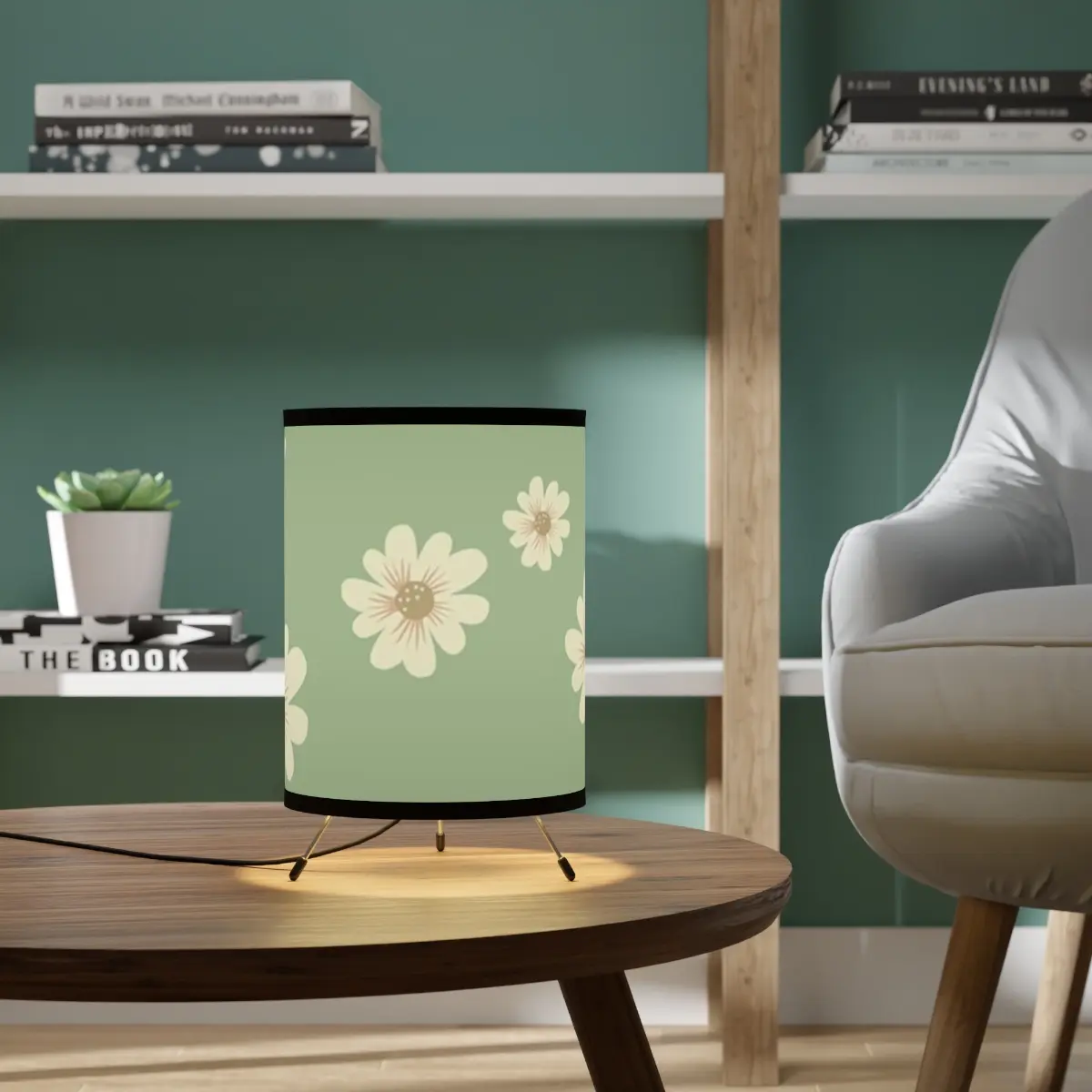 Tripod Lamp with High-Res Printed Shade, US\CA plugSage Green Home Decor Bedside Table Lamp