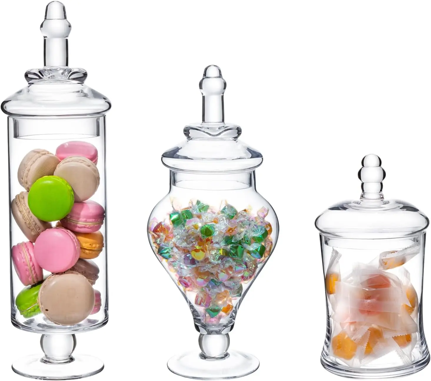 Clear Glass  Jars with Lid, Decorative Footed Vase, Candy Buffet Containers Set of 3