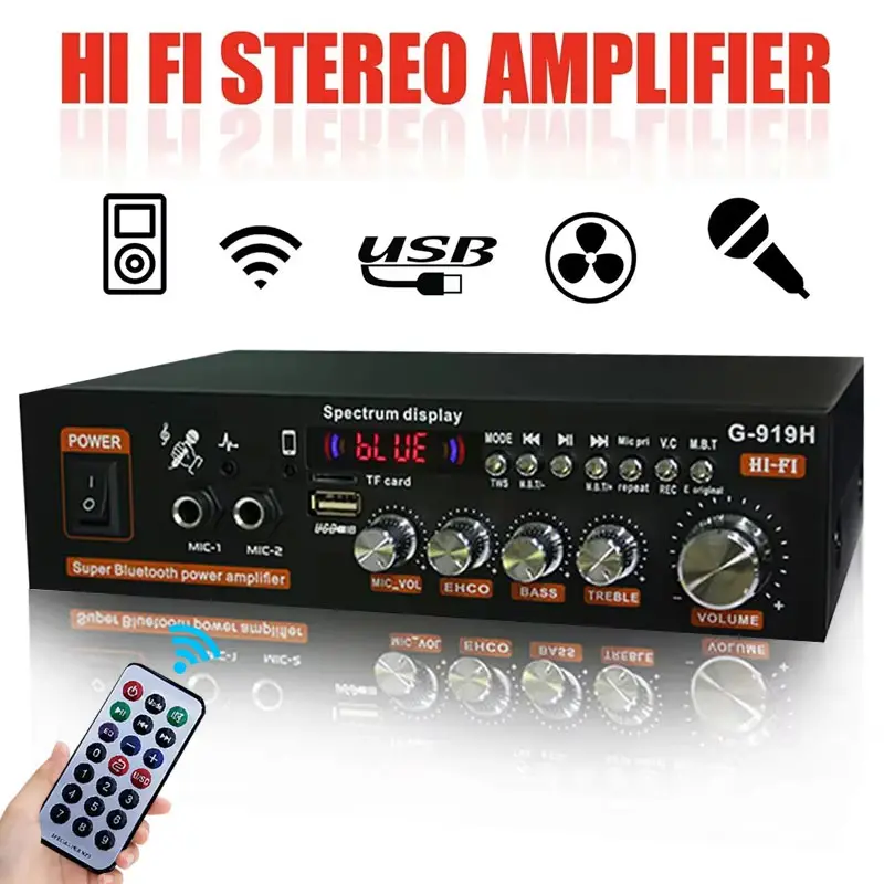 Home Theater Audio System - Home Power Amplifier with Cable, Card Port, Local Playback & Subwoofer Speaker with Control Buttons