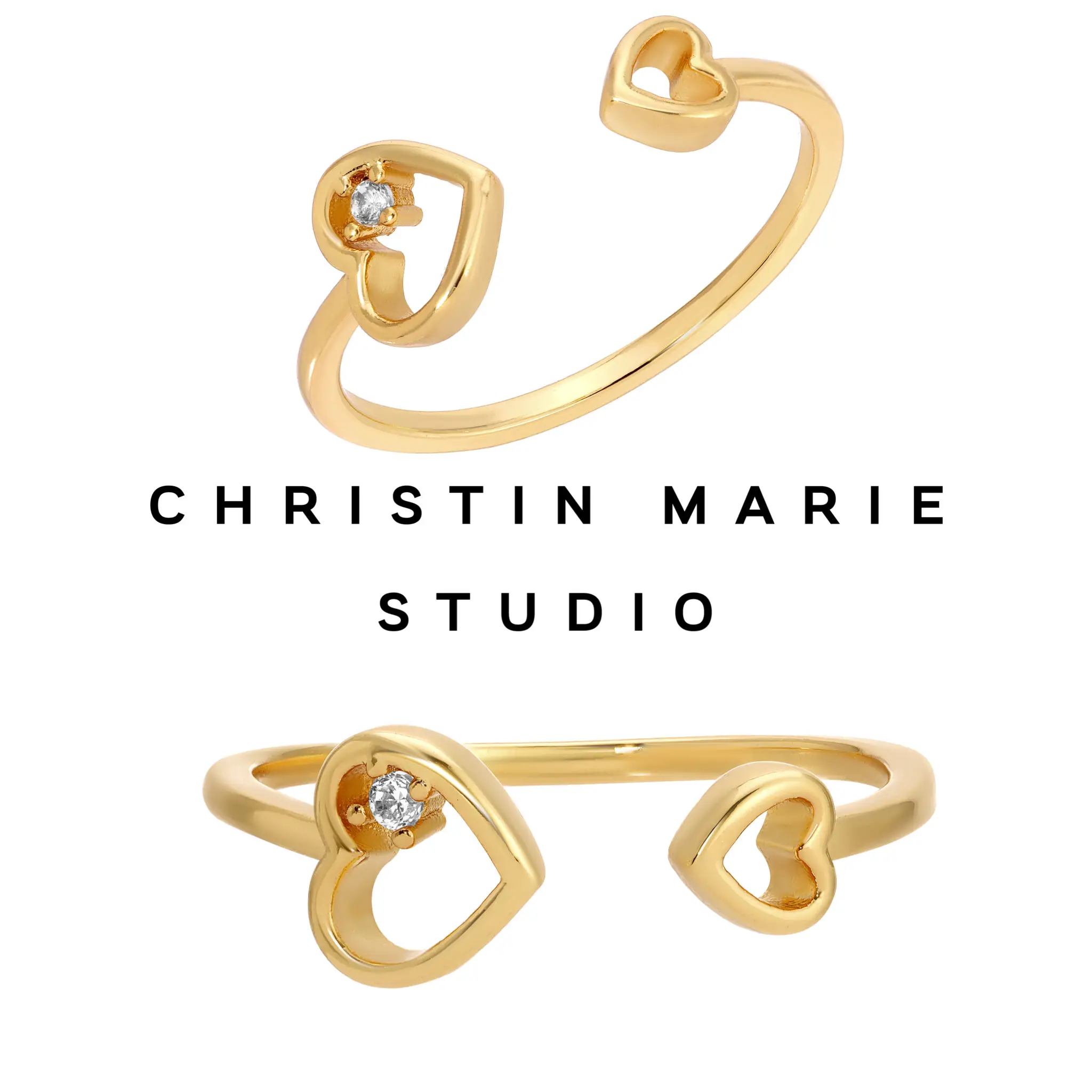 Gold Open Heart Ring (Set of 2)