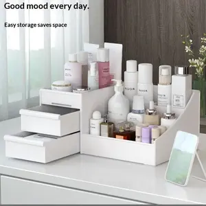 Simple white acrylic makeup storage box, bathroom skincare storage box, multi-layer desktop toiletry storage rack, very suitable for storing perfumes, shaving kits, deodorants, cosmetics and skincare products, large-capacity cosmetic storage box.