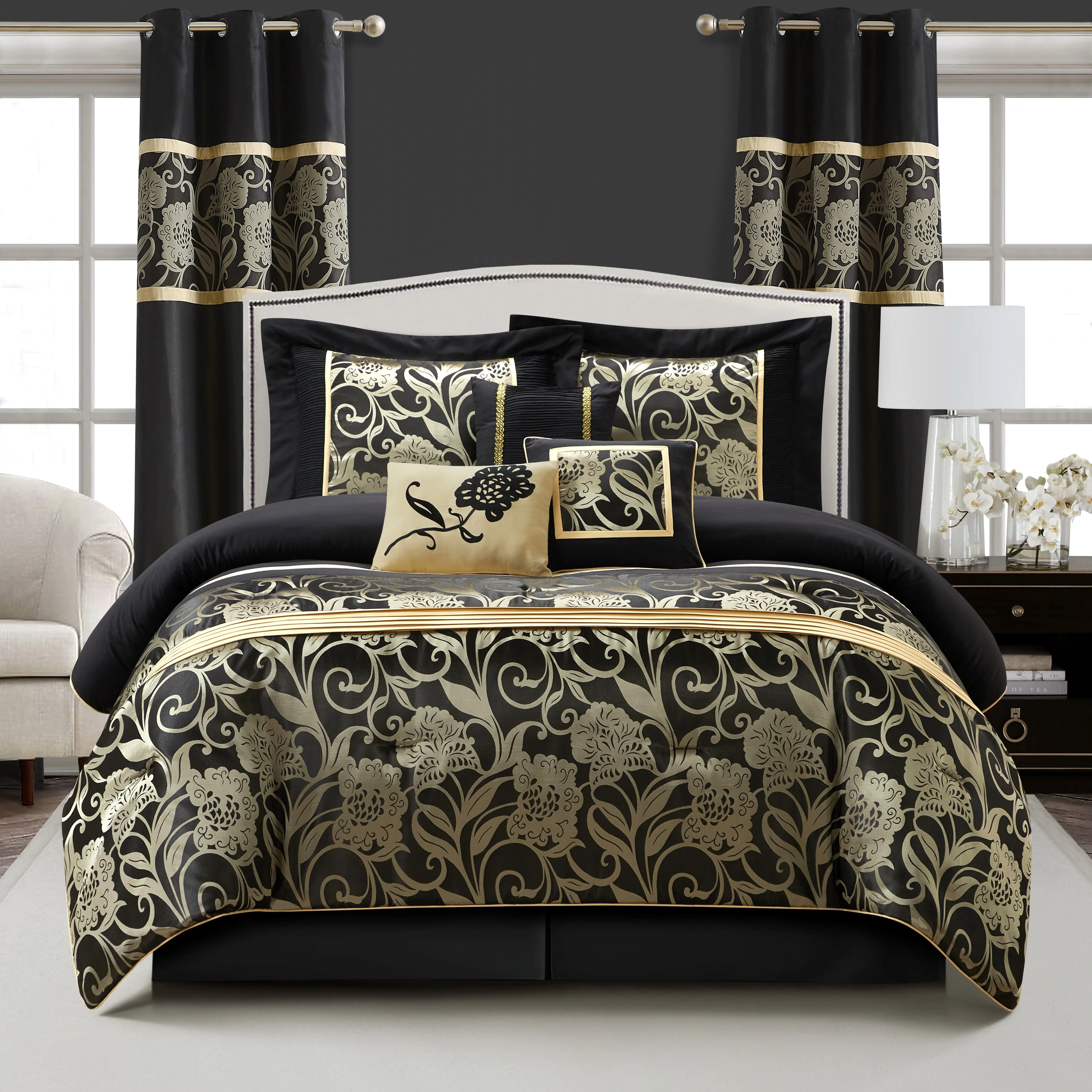 Mollybee 9 Piece Floral Jacquard Comforter Set