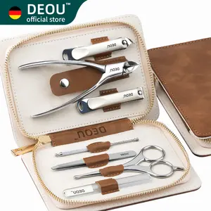 DEOU Complete 7-in-1 Nail Clipper Kit – Professional Manicure Tools for Thick, Ingrown Nails with Luxury Leather Pouch