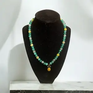 Pineapple Bead Necklace with Green and Yellow Beads and Pineapple Charm