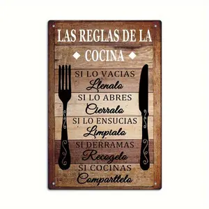 Vintage Spanish "Las Reglas de la Cocina" Metal Wall Art - Rustic Farmhouse Kitchen Decor with 7 Cooking Rules, Aluminum Metal Sign for Home, Dining Room, Restaurant, Unique Gift Idea, Vintage Kitchen Decor