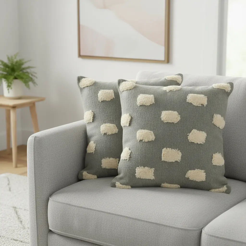 HomeRoots 588379 Gender Neutral 20 in. Light Gray Striped Modern Square Throw Pillows 2-Piece Set, Polyester Fill, Zippered Cover, Solid Reverse, Health Rate Certified for Living Room Accent Seating, Two Piece Set