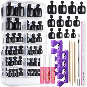 Toe Nail Press ons with Glue Set, Fake Toe Nails Tips Kit False Toenails Square, 120pcs Black Press on Toenails for Women Toe Press on Nails