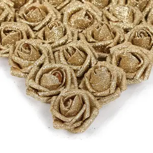Gold Glitter Roses, 25count Foam Glitter Roses Glitter Foam Rose Foam Rose with Stem for DIY Wedding Bridal Bouquet Decorative Flower