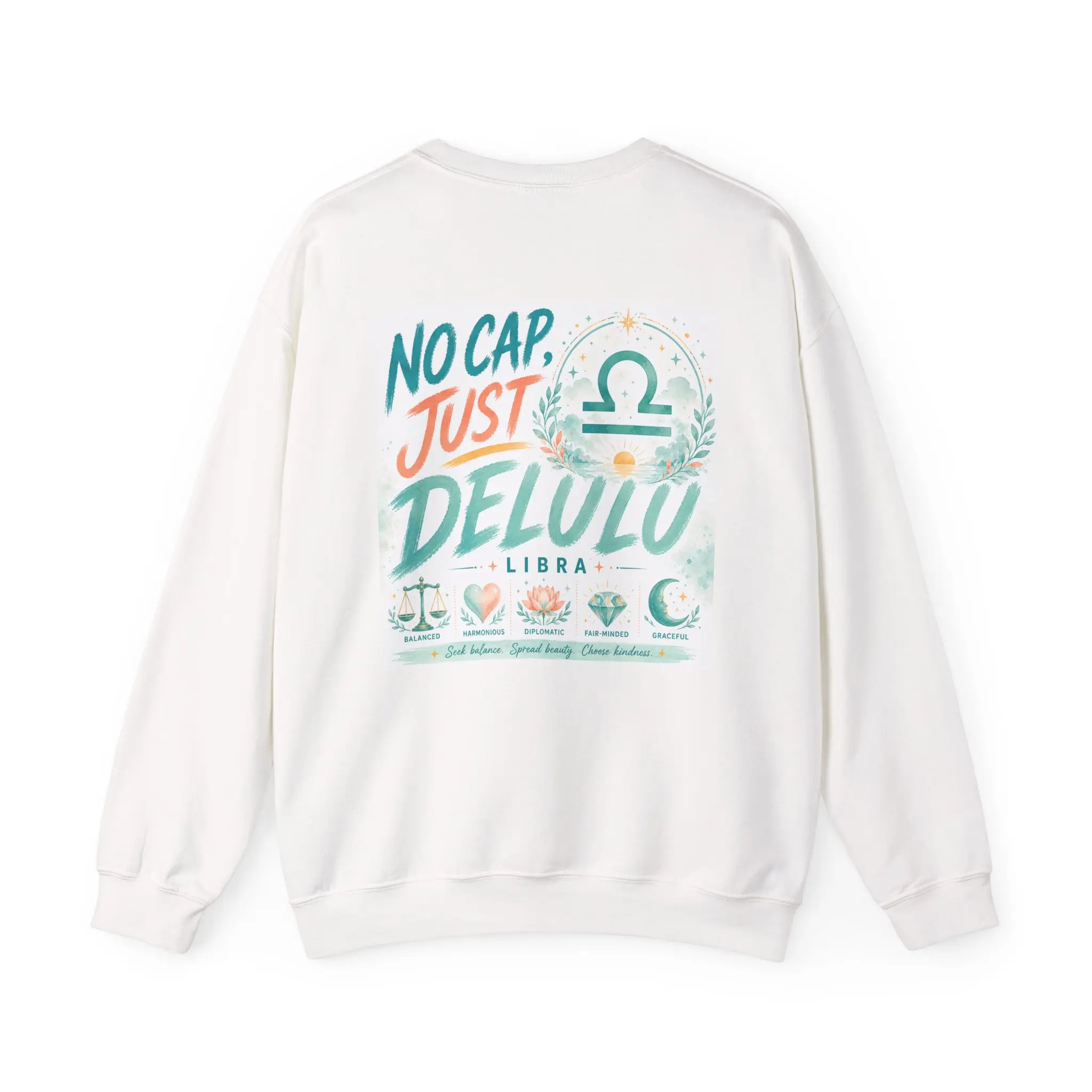 Men's Libra Graphic Ribbed Knit Fabric Sweatshirt, No Cap Just Delulu Zodiac Crewneck Top